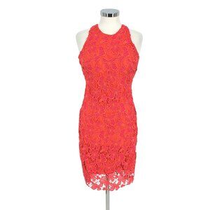 Alexia Admor Reese Floral Lace Halter Dress Coral Pink Orange Size XS